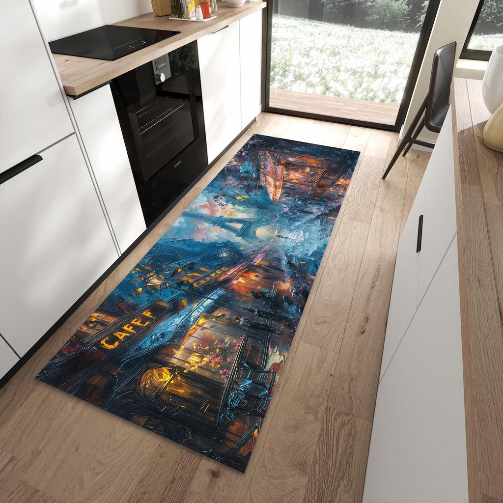 Küchenteppich 90x240cm rutschfest & abwischbar PVC Läufer - Pariser Nacht