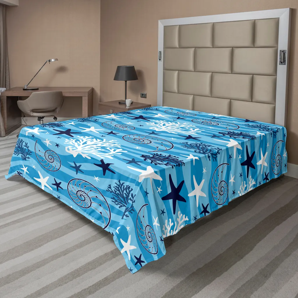 Offerta Lenzuolo ABAKUHAUS Conchiglie Blu: 260x228 cm Lusso Accessibile