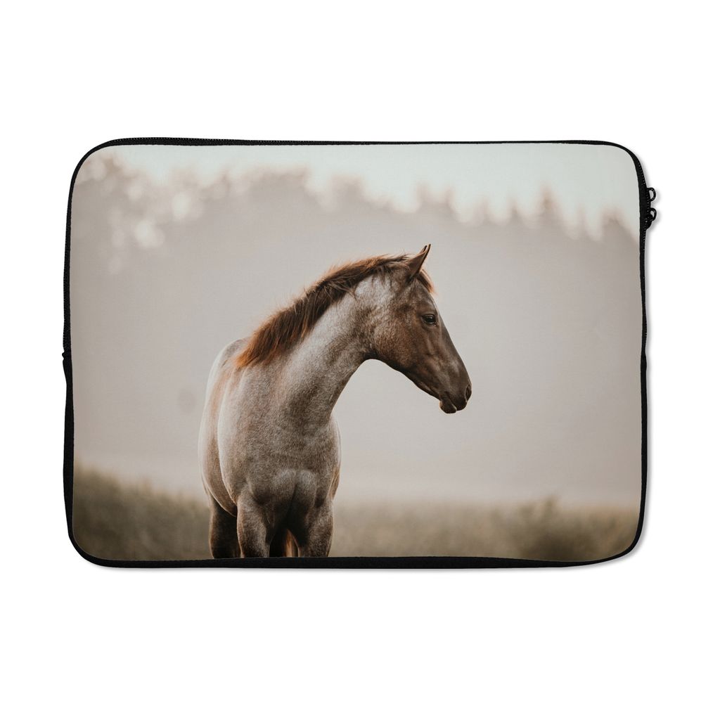 MuchoWow Laptop Hülle 13 Zoll Pferd - Nebel - Natur Laptoptasche - Laptophülle - Sleeve - Rundumschutz