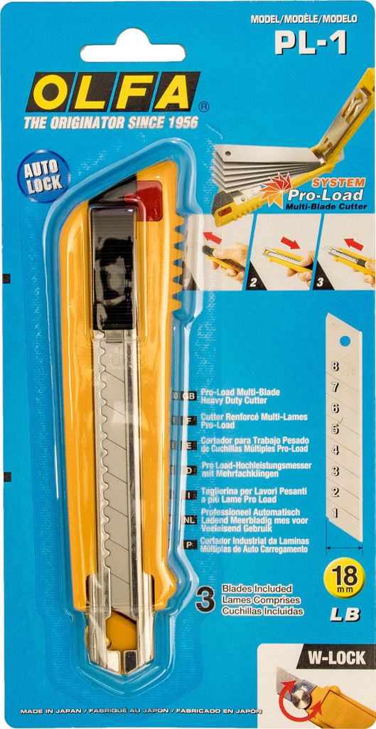 OLFA Cuttermesser PL-1 mit Selbstlader und Klingenmagazin inkl. 3 Klingen