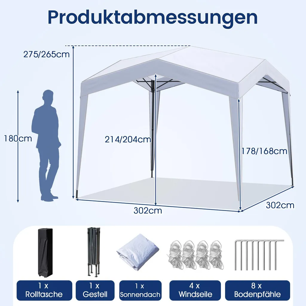 Pavillon 3x3m Pop up Pliable COSTWAY avec Sac à Roulettes pour Jardin - 3