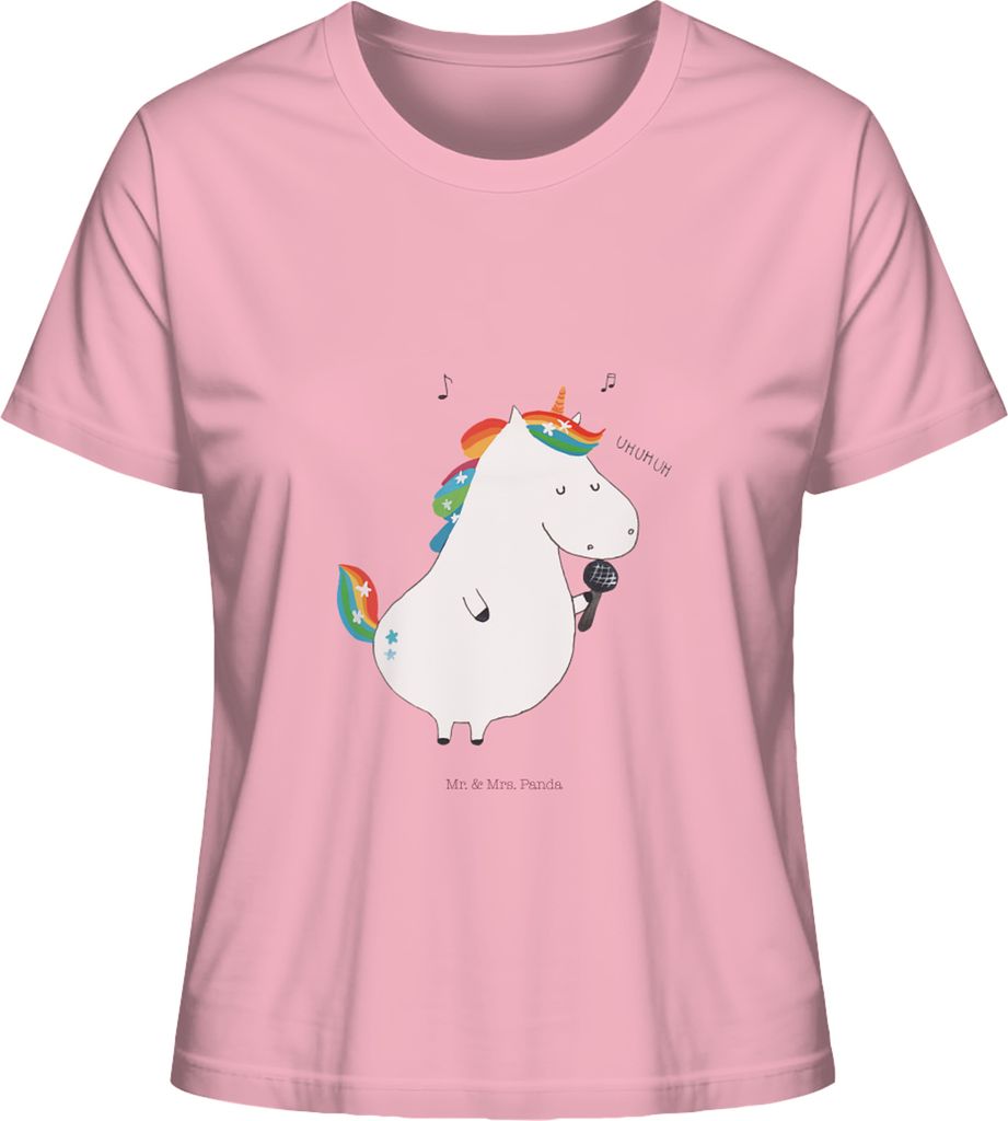 Mr. & Mrs. Panda Damen T-Shirt Kurzarm Einhorn Sänger Größe M - Baumwolle Pink - Geschenk, Kurzarmshirt, Shirt, Geburtstag, Fest, Party, Mit Pri...
