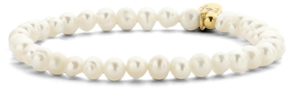 CO88 Colection 8CB-91075 Stalen Armband met Parels - Dames - Goudkleurig - 4-5 mm -Parel - 17 cm -