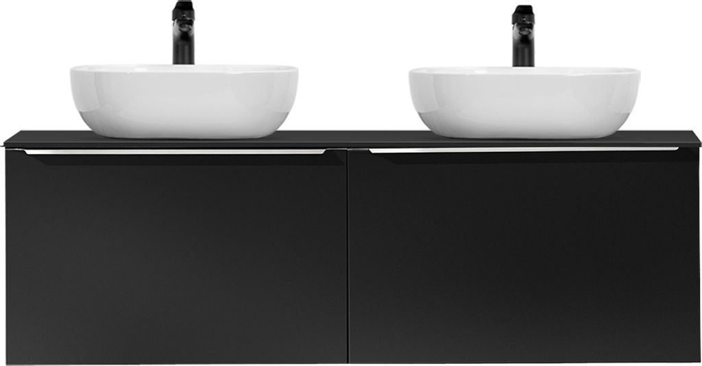 Doppelwaschtisch 120cm mit Aufsatzbecken, matt schwarz, PUEBLA-56-BLACK