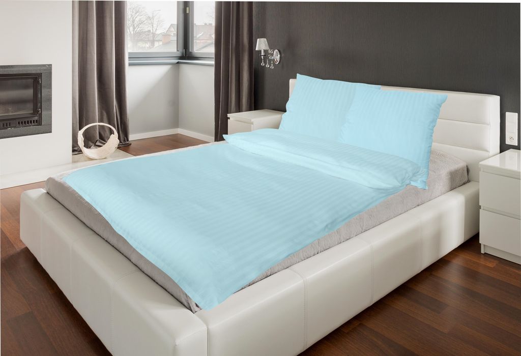 Bettwäsche 135x200 + 80x80 Satin HOTEL DAMAST Premium Baumwolle 4 teilig Blau