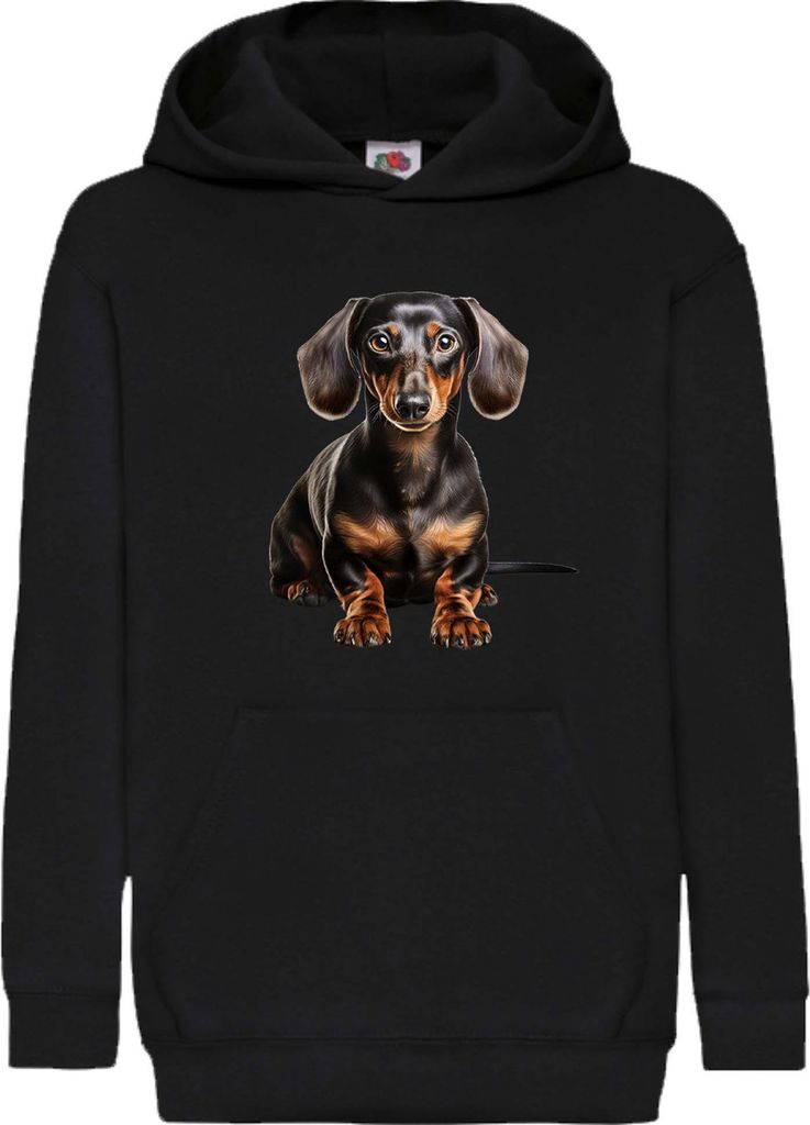 Kinder Kapuzenpullover Dogs Breeds Dachshund Dog Breed 008, 7-8 Jahr - 128 / Schwarz