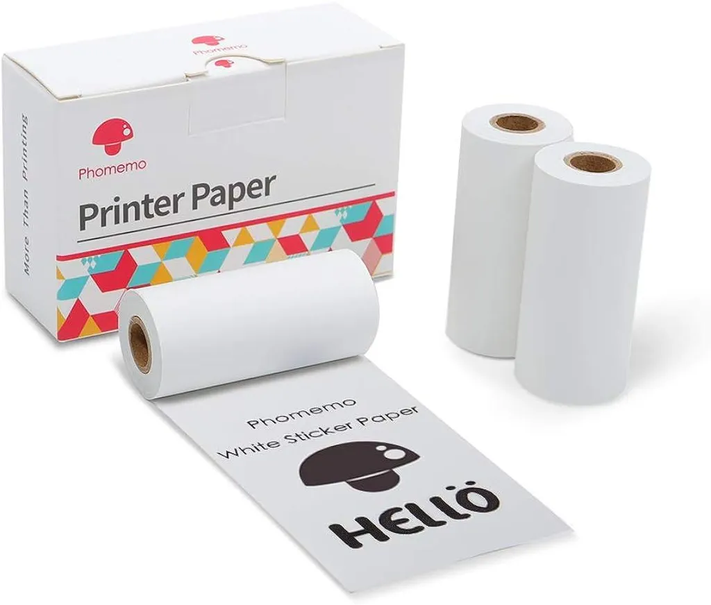 Papier Thermique Phomemo Blanc Autocollant 50mm x 3.5m pour M02 M03