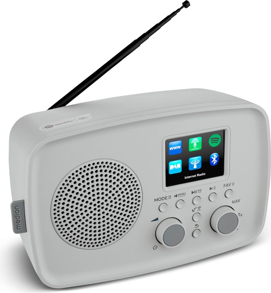 MEDION Internetradio mit DAB+ LIFE IRE-1 (WLAN, DAB Plus UKW Radio, Bluetooth, EQ, Tropfwasserschutz, Teleskopantenne, Spotify Connect, Wecker, Sch...