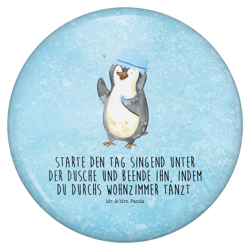 Mr. & Mrs. Panda Badge Pinguin Duschen - Eisblau - Geschenk, Dusche, Button, Fun-Button, Duschkonzert, Pin, Ansteckbutton 50mm, Plakette, Baden, Si...