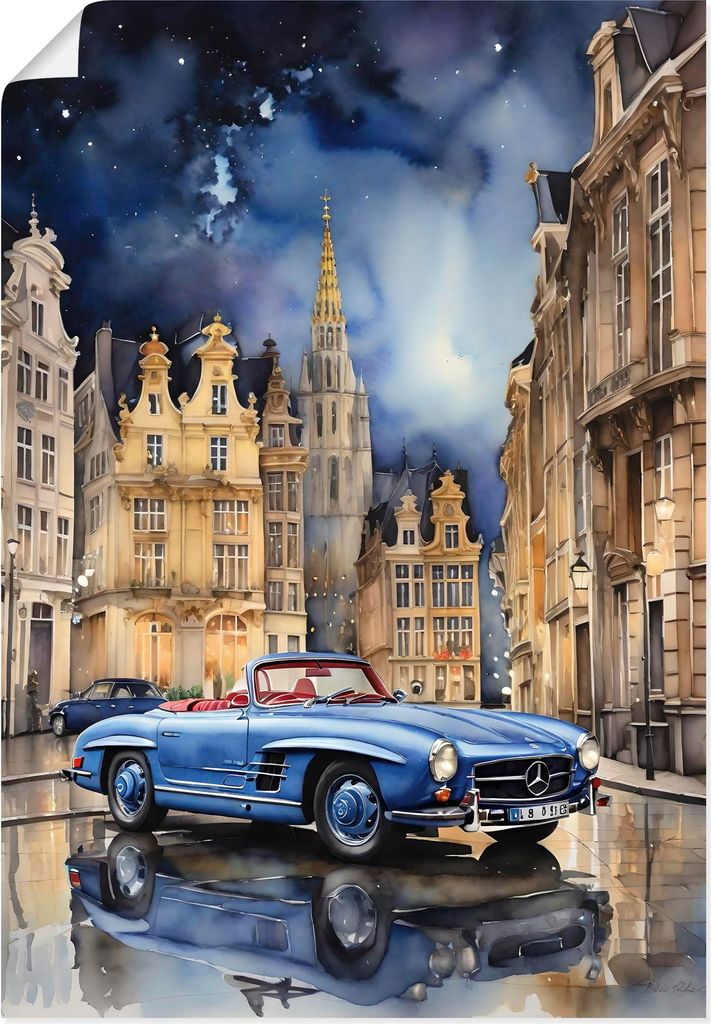 ARTland Poster Mercedes 190SL - Nacht in der Stadt Größe: 50x70 cm