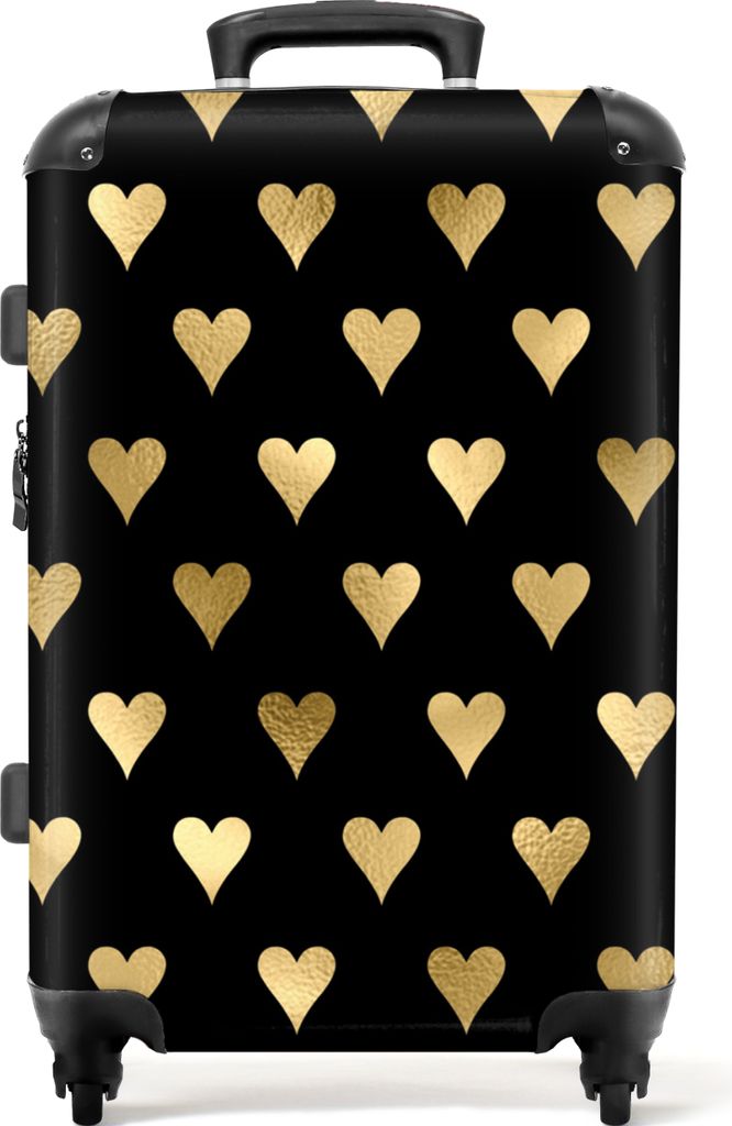 NoBoringSuitcases.com Großer Koffer - Herz - Gold - Luxus - Schwarz - Muster - Kombinationsschloss TSA - Hartschalen Trolley 4 Rollen - 72 liter...