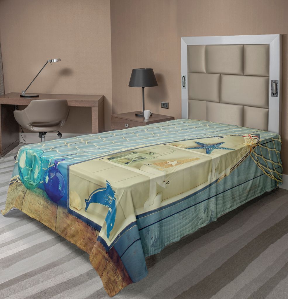 ABAKUHAUS Nautisch Bettlaken, Nautisches Boot, Das Gegen Die Wand Steht, Andere Wasser Meer Vorgezogenes Bild, weiches bequemes oberes Bettlaken f...