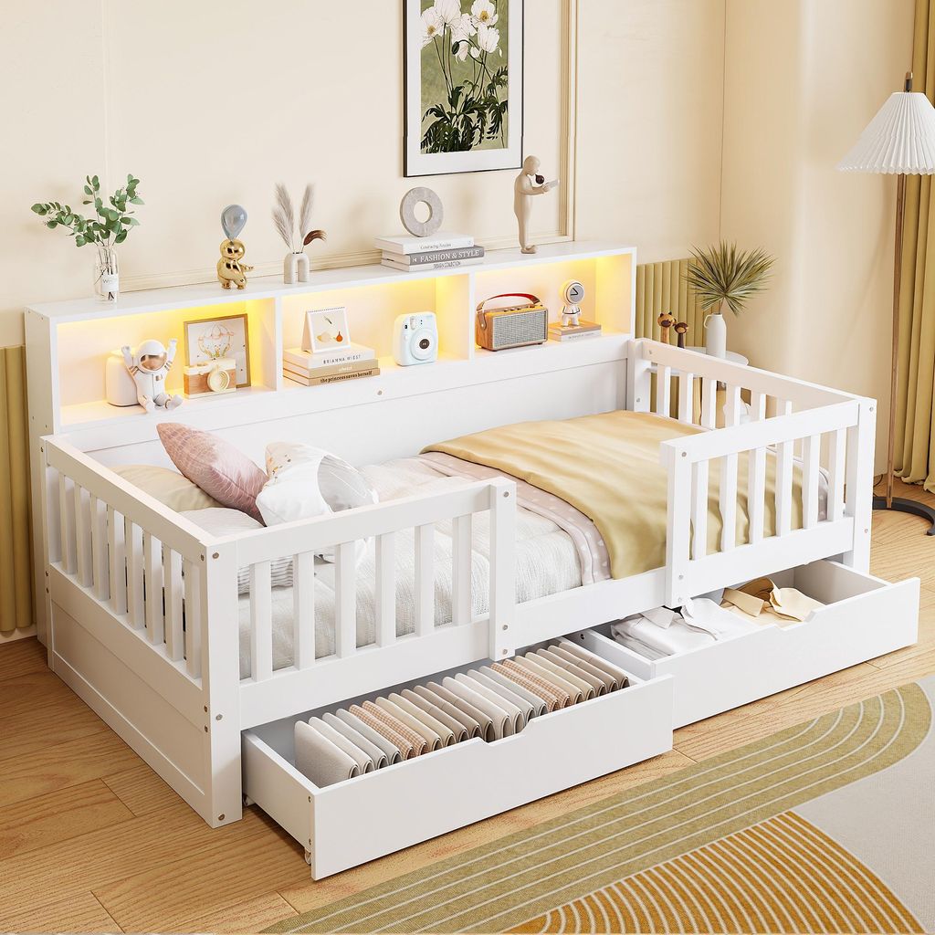 Letto singolo per bambini 90x200 cm con 2 cassetti, Immagine del prodotto 