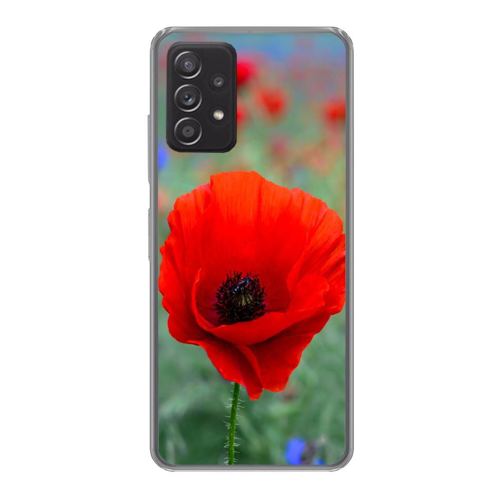 MuchoWow Handyhülle Schutzhülle Hülle für Samsung Galaxy A53 5G Lila und rote Mohnblumen auf einer Wiese Silikon Softcase Handy Hülle - Schu...