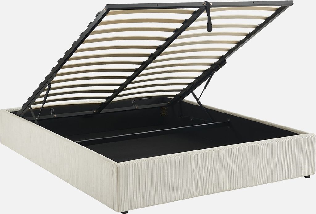 sweeek - Boxbett mit Lattenrost und Kopfteil 160x200cm fein gerippter Cord-Bezug - Weiß