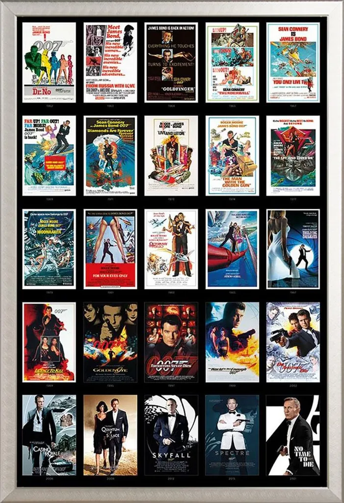 James Bond 007 Poster 25 Film con Cornice Argento Shinsuke Maxi Alluminio