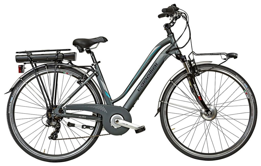 Elektro-Fahrrad AURA Canellini Citybike Frau Aluminium - Grau/Blau