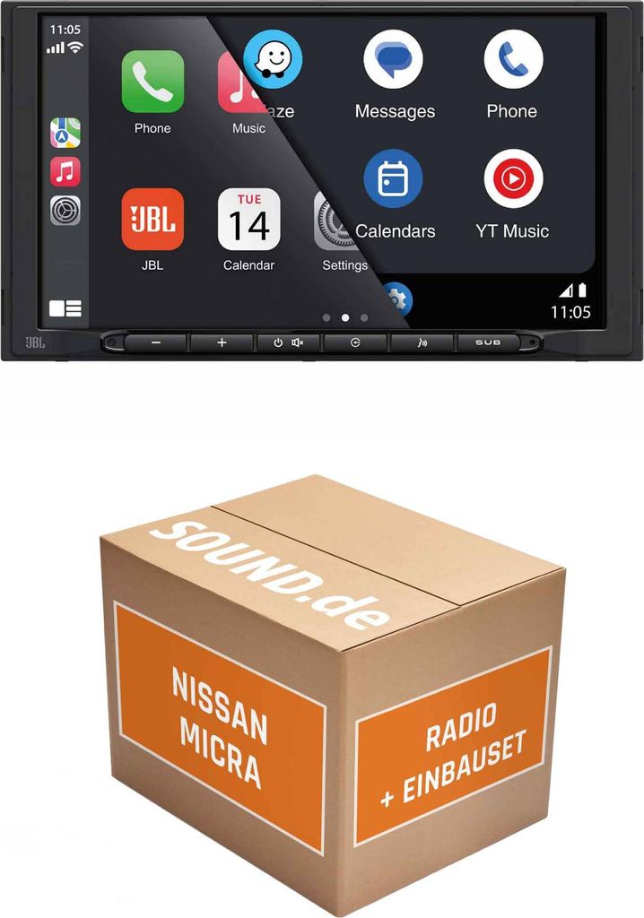 Autoradio Einbaupaket JBL Legend 700D passend für Nissan Micra K13 Silber | CarPlay Wireless Android Auto Wireless