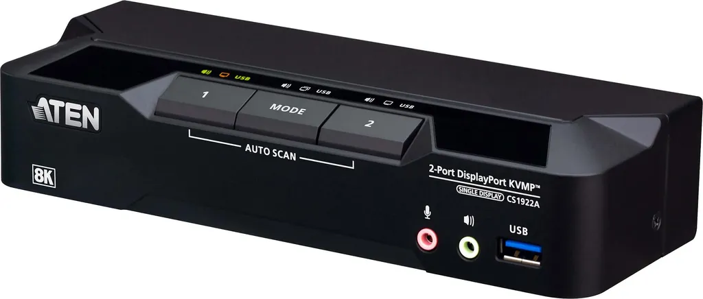 Switch KVM DisplayPort 1.4 ATEN CS1922A pour moniteur 8K et USB 3.0