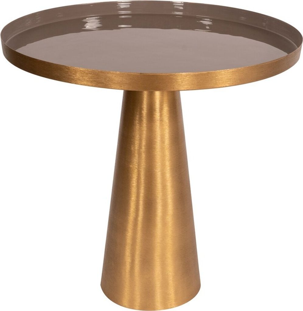Qiyano Beistelltisch in Tablettform rund Gold glänzend 100% Eisen Metall schlicht modern konischer Fuß Wohnzimmer Couch Deko Nachttisch Vorraum P...