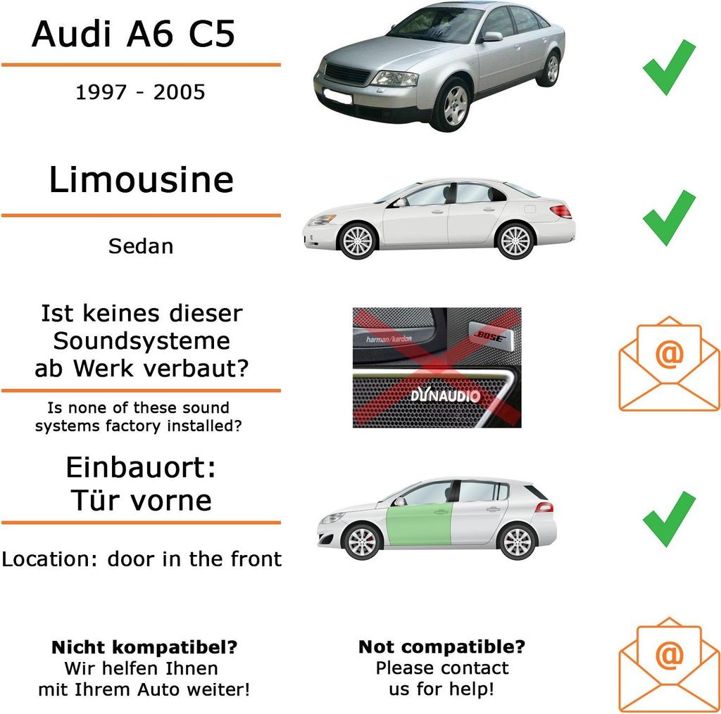 Lautsprecher Boxen Einbaupaket vorne JBL Club 3 64FSL passend für Audi A6 + Limousine | 2x Tief-Mitteltöner mit integriertem Hochtöner 165W MAX