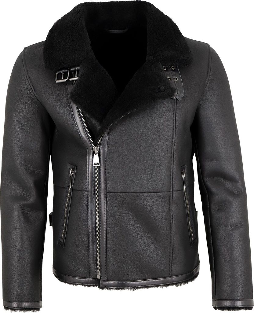 Jilani - Herren Lammfelljacke Lederjacke schwarz : 62