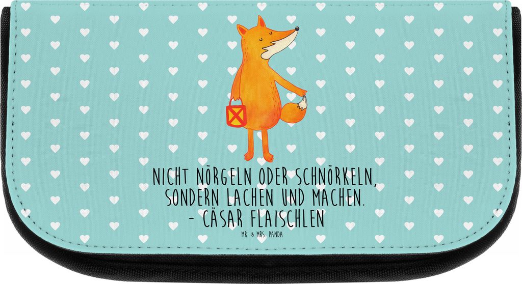 Mr. & Mrs. Panda Waschbeutel Fuchs Laterne - Türkis Pastell - Geschenk, Optimistisch, Laternenumzug, Kosmetiktasche, klein, Organizer, Sankt Marti...