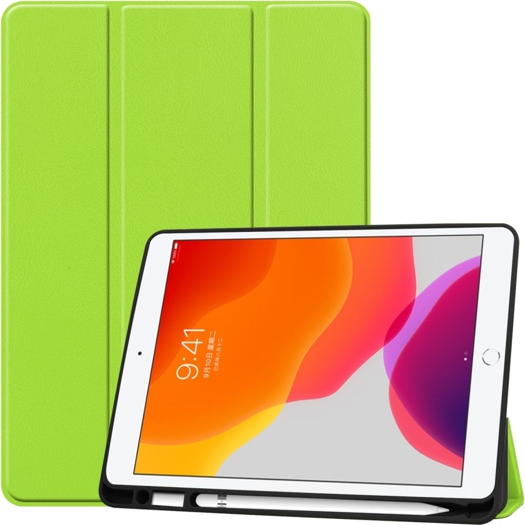 Mobigear Tri-Fold Gel iPad 8 (2020) Hülle TPU,Kunstleder Klapphülle + Stifthalter - Grün