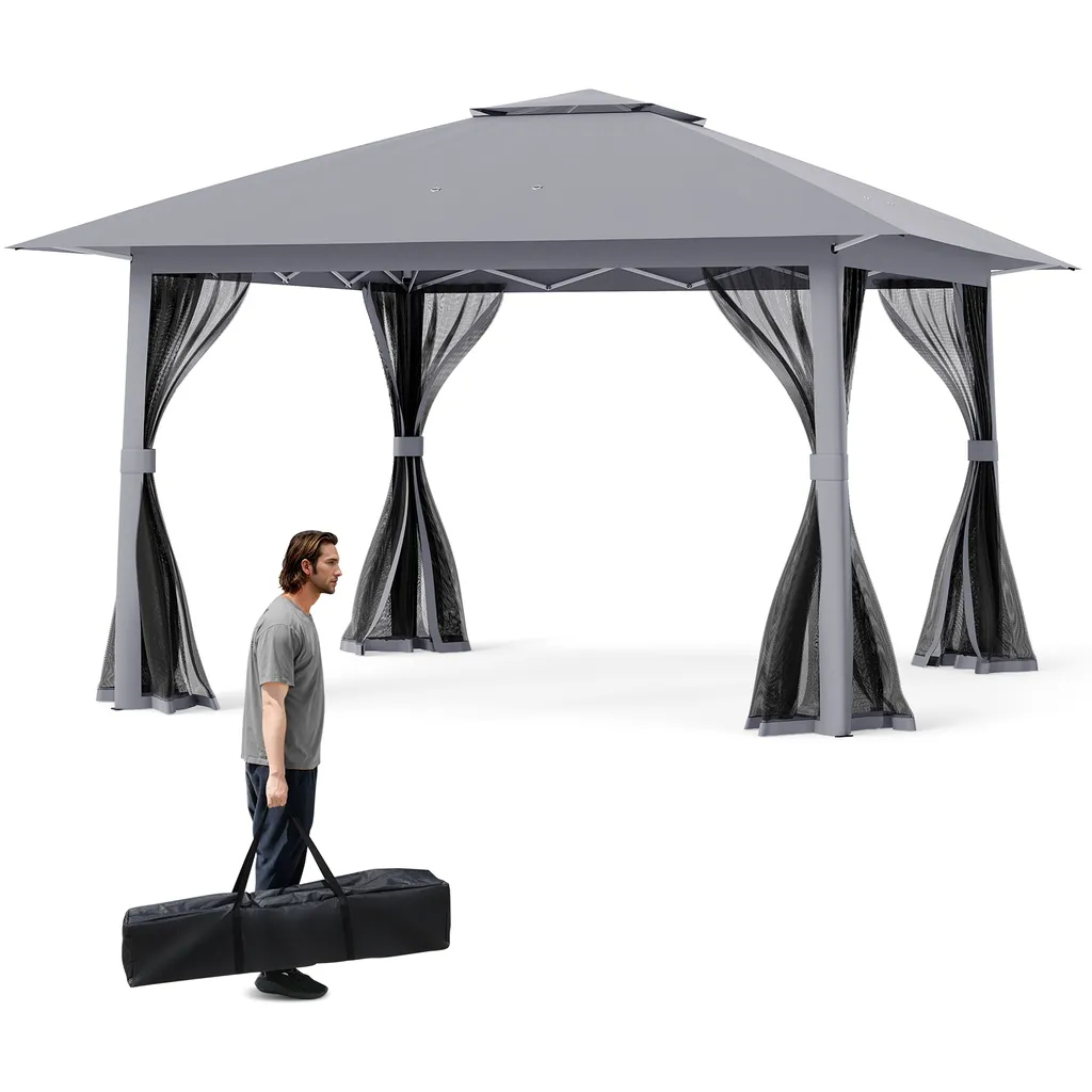 Tente de fête 4x4m pour mariage et réception avec moustiquaire - Gris