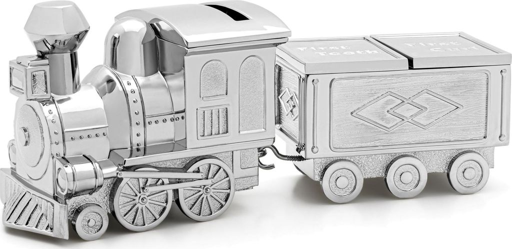 Zahnspardose mit Schloss für Kinder, silber, elegant, als Geschenk, Lokomotive | Größe: 175x54x69 mm | Artikelnummer: ZV6008060