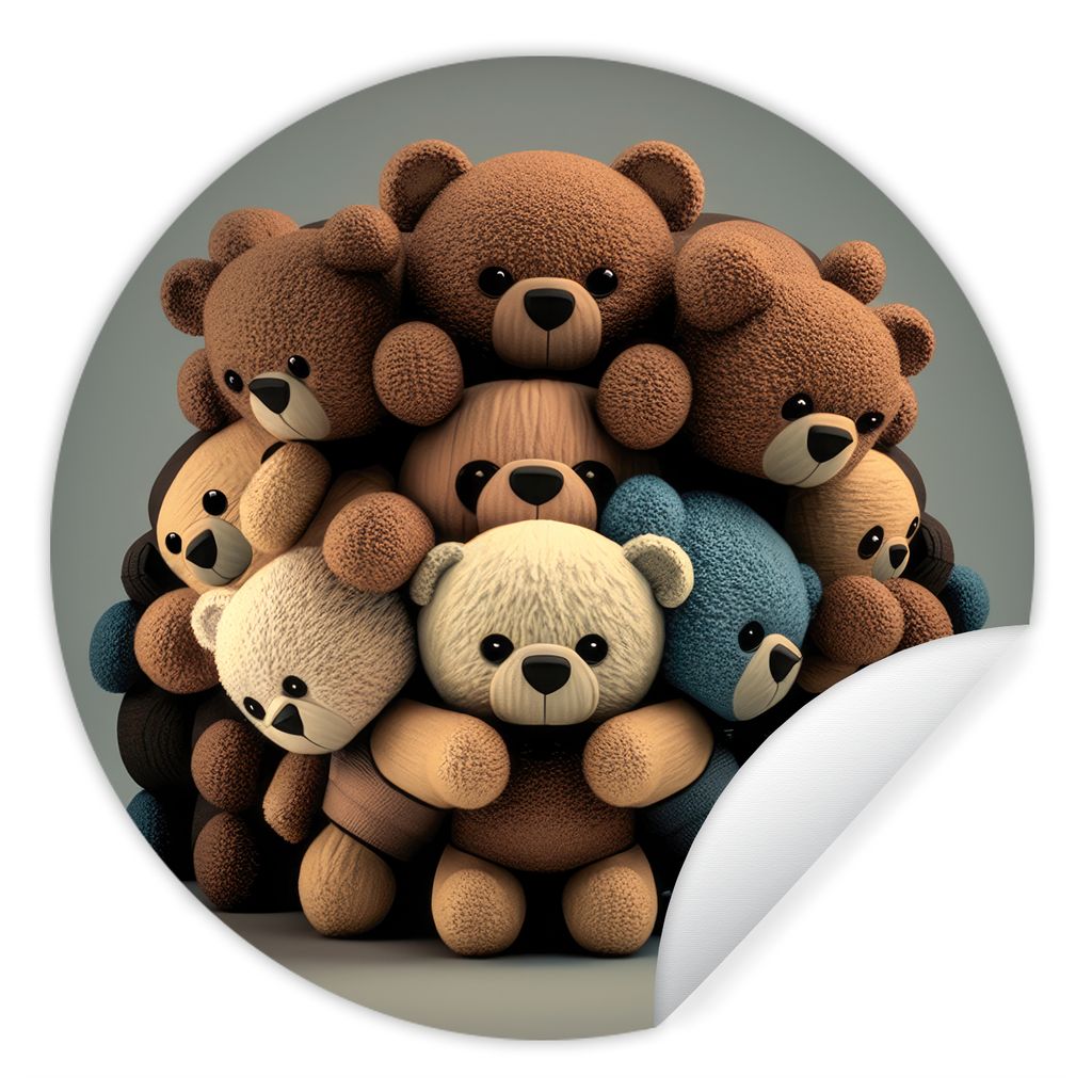 MuchoWow Runde Wandtattoo - Wandsticker Tapete Aufkleber Teddybär - Teddy - Braun - Design - Jungen - Mädchen Ø 80 cm Selbstklebend und Reposi...