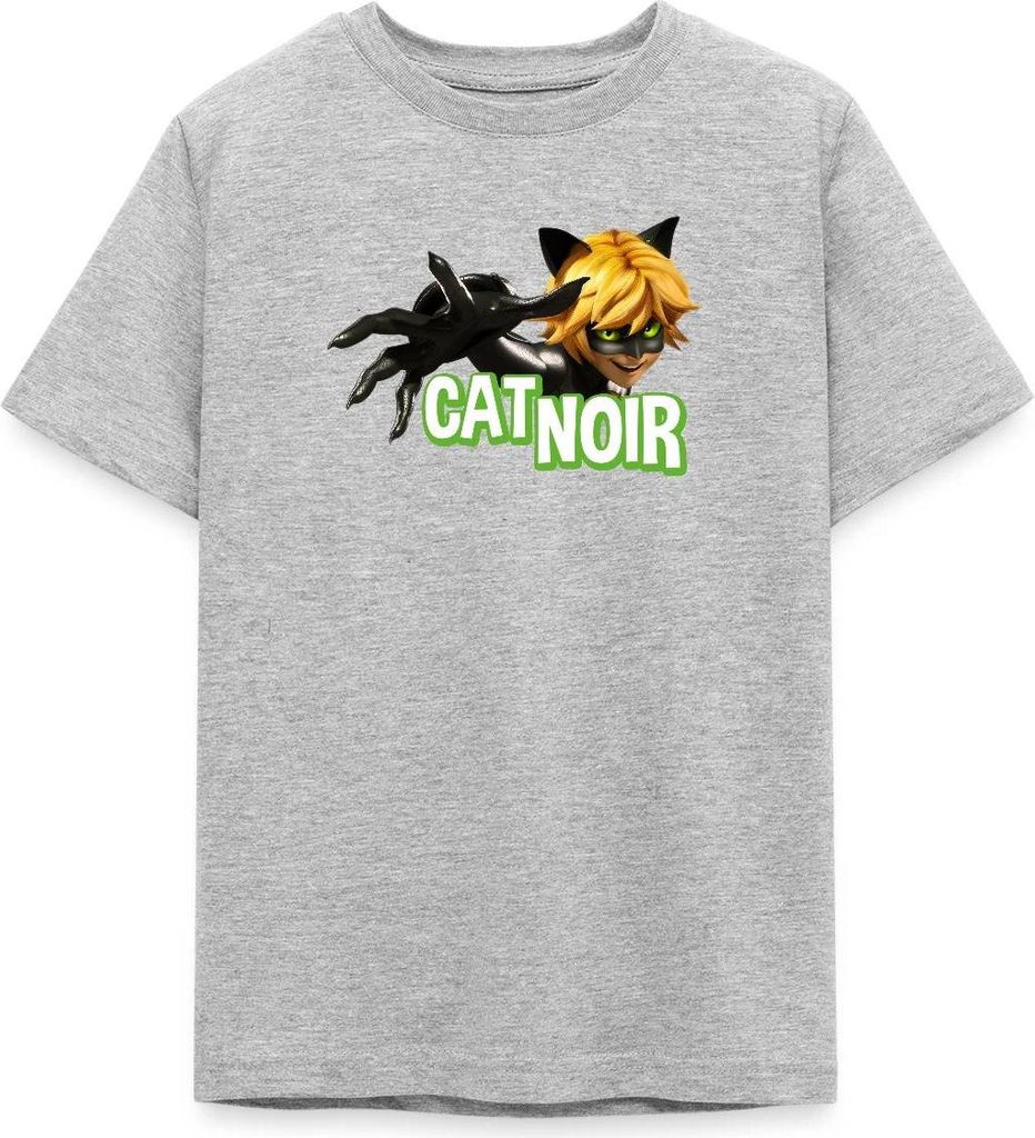 Spreadshirt Miraculous Cat Noir Adrien Teenager T-Shirt, 134/146 (9-11 Jahre), Grau meliert
