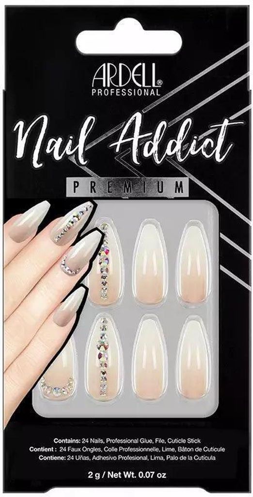 Ardell | 28 Tips - Künstliche Nägel - |Beige, Brokat| - Größe L - Tips - Ombre - Nagelkleber - Nude Light Crystals