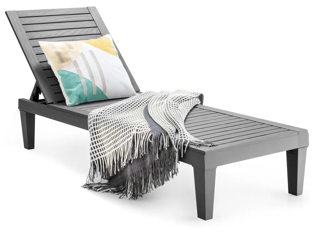 Bain de Soleil Gris aspect Bois - Chaise Longue Terrasse Réglable