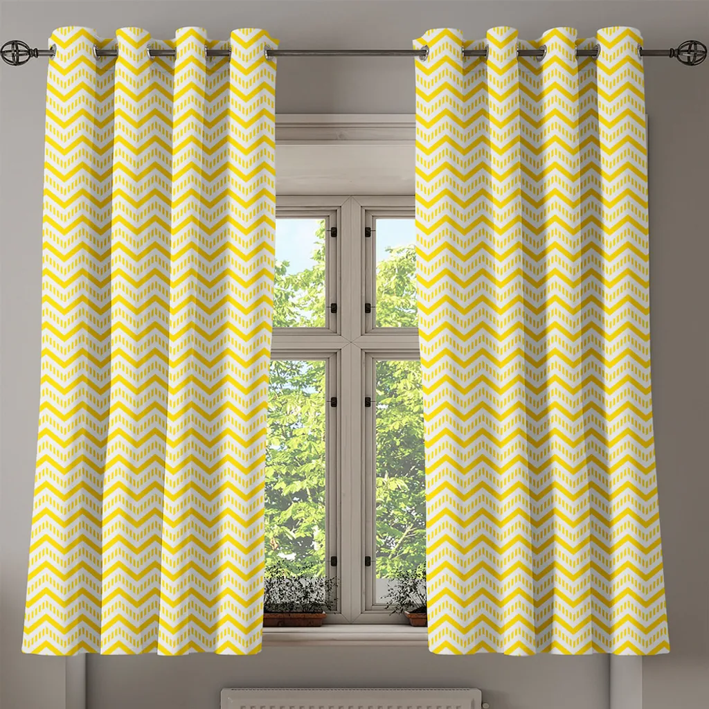 ABAKUHAUS Tenda A Pannello Geometrica Set Di 2, Stile Chevron Retro, Semitrasparente Per Soggiorno E Camera Da Letto, 150x225 Cm, Grigio Seafoam E Giallo