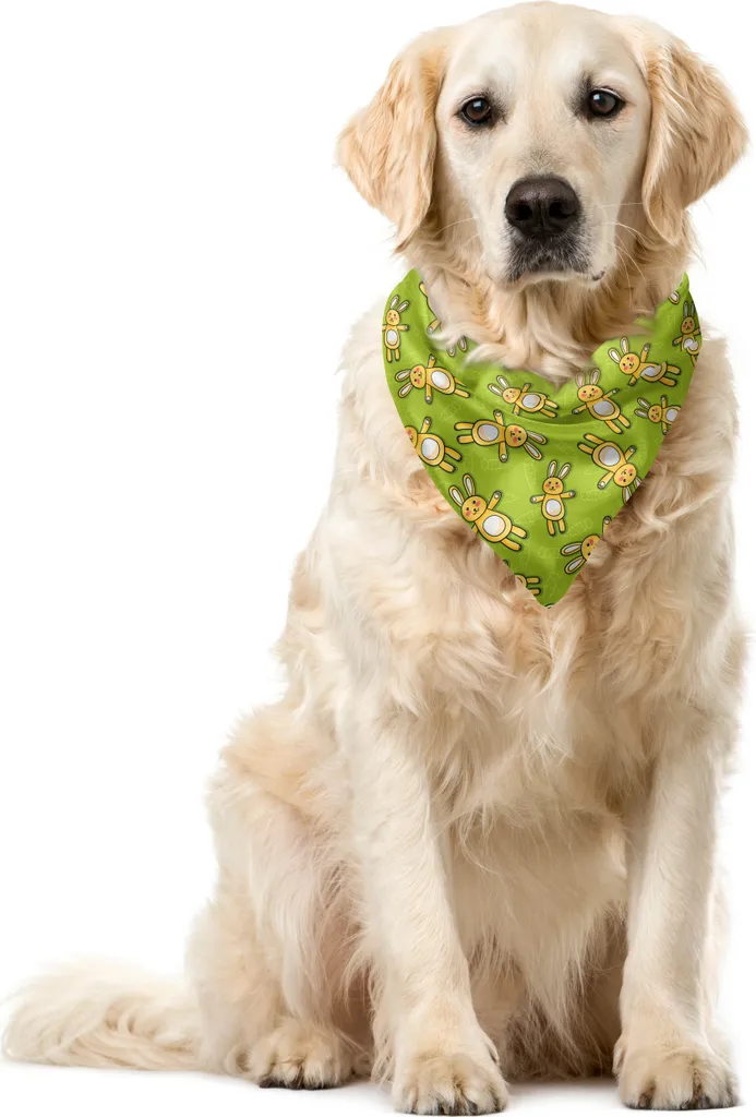 ABAKUHAUS Bandana per animali domestici Anime, conigli e carote su sfondo verde, 55x55 cm, verde mela-giallo