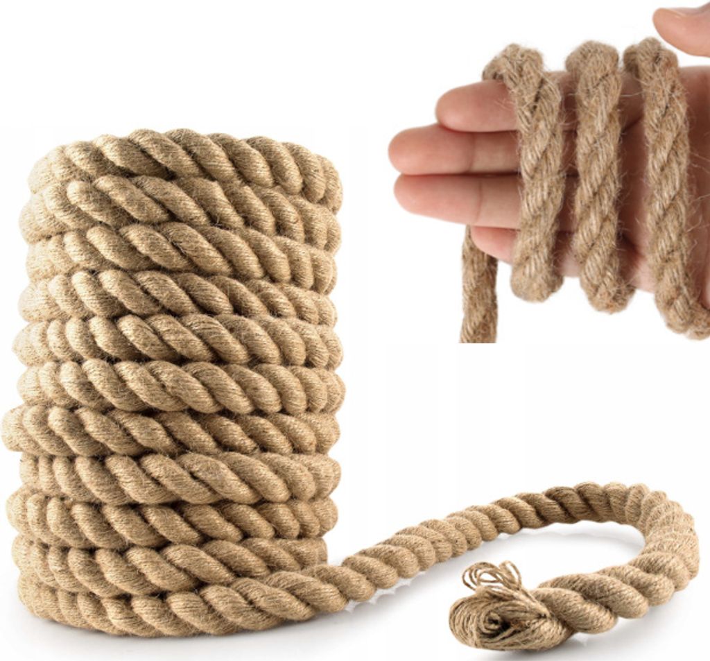 Juteseil 5m, Ø 28mm Naturfasern gedreht Tauwerk | Dekoration Makramee Garn für Garten, Jute Tauwerk, Handlaufseil, Schiffstau