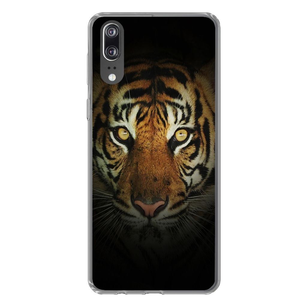 MuchoWow Handyhülle Schutzhülle Hülle für Huawei P20 Tiger - Licht - Augen Silikon Softcase Handy Hülle - Hardcover