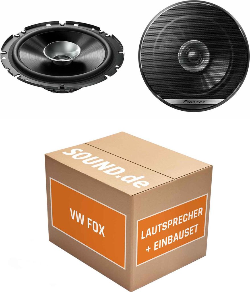 Lautsprecher Boxen Einbaupaket vorne Pioneer TS-G1710F passend für VW Fox 5Z | 2x Tief-Mitteltöner mit integriertem Hochtöner 280W MAX