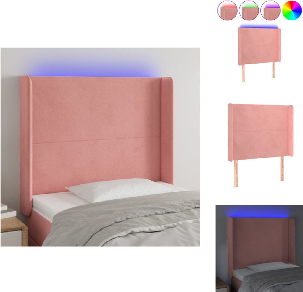 vidaXL LED Kopfteil Rosa 103x16x118/128 cm Samt - Kopf- & Fußenden
