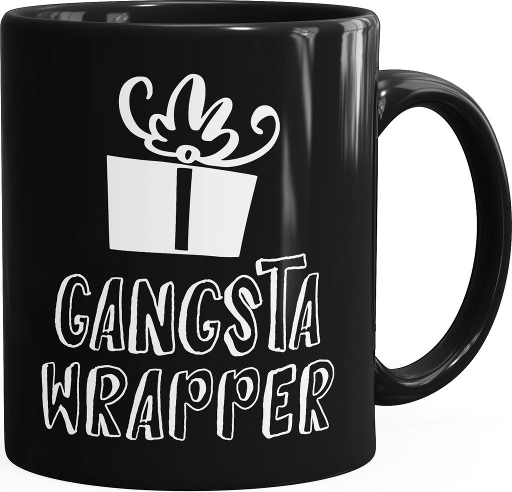 Weihnachtstasse Gangsta Wrapper Tasse Weihnachten lustig Geschenk Einpacker Kaffee-Tasse MoonWorks schwarz unisize