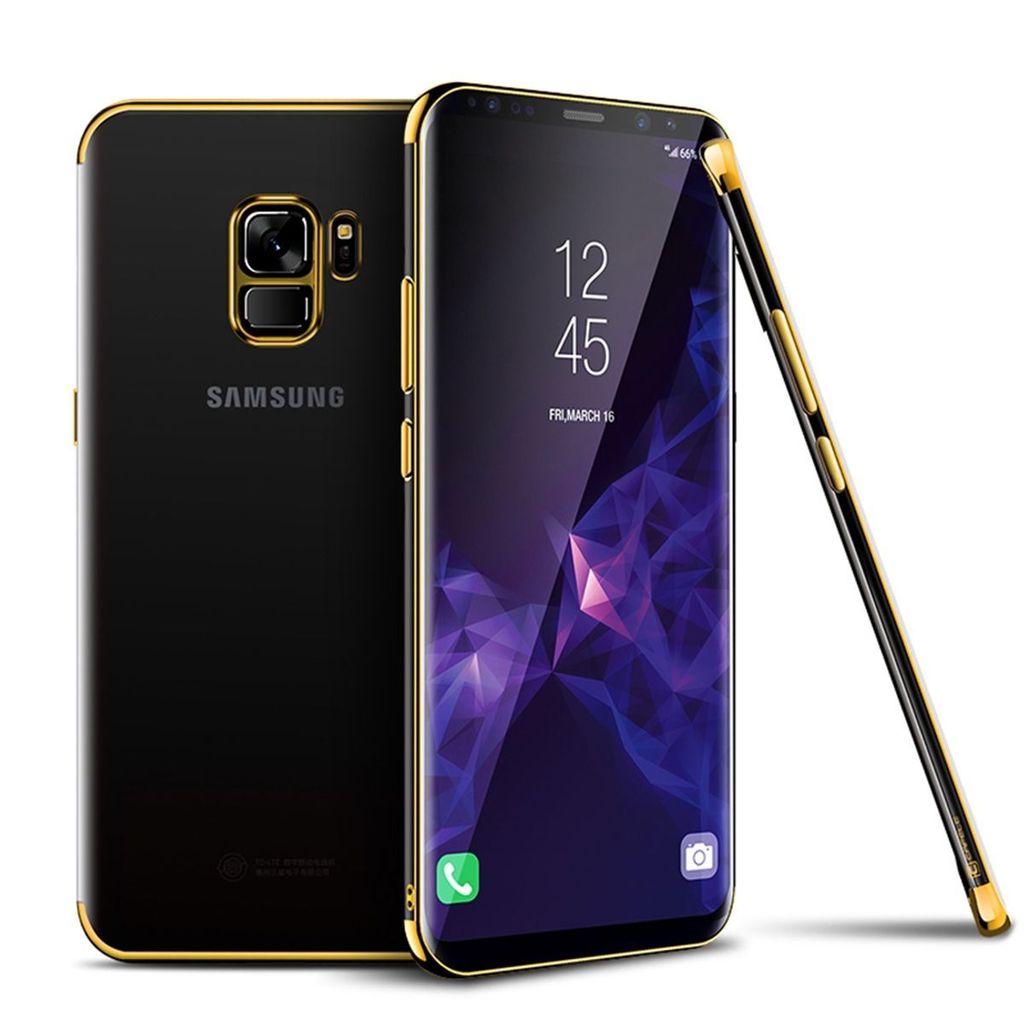 Handy Hülle Schutz Case für Samsung Galaxy S9 Durchsichtig Transparent Gold
