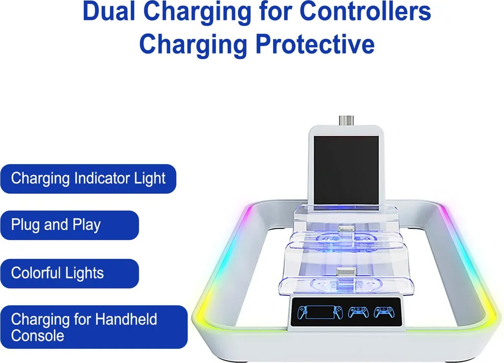 Dock de chargement double avec éclairage RVB pour manette console Pro - 5