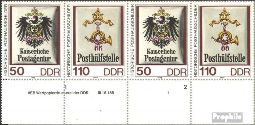 Briefmarken DDR 1990 Mi WZd823DV mit Druckvermerk (kompl.Ausg.) gestempelt Posthausschilder
