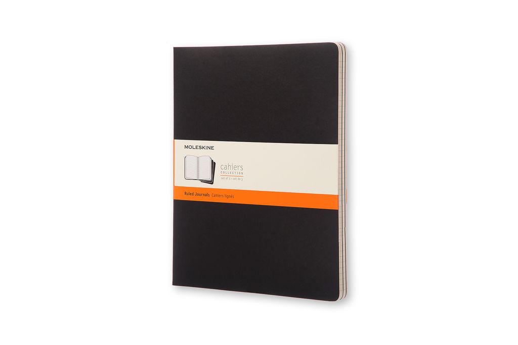 Moleskine Notizhefte Cahier 3er Set - mit Kartoneinband - 70g-Papier - XXL (21x28) - Liniert - Schwarz