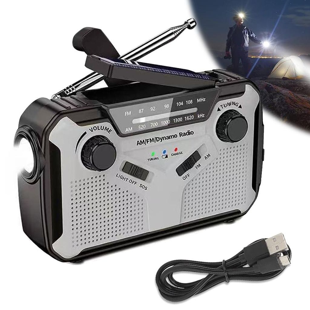 Solar radio,Selbstbetriebenes Kurbelradio mit LED-Taschenlampe,Notfallradio AM/FM Wetter Wind Up Radio, Handkurbel-Dynamo für Notladung von Smartp...