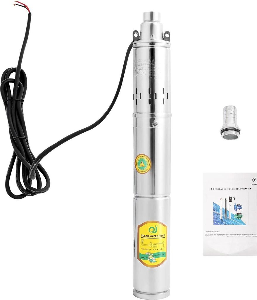 Tiefbrunnen‐Tauchpumpe aus Edelstahl, 24V DC, 370W, 2850 U/min Kupfermotor, EU‐Stecker