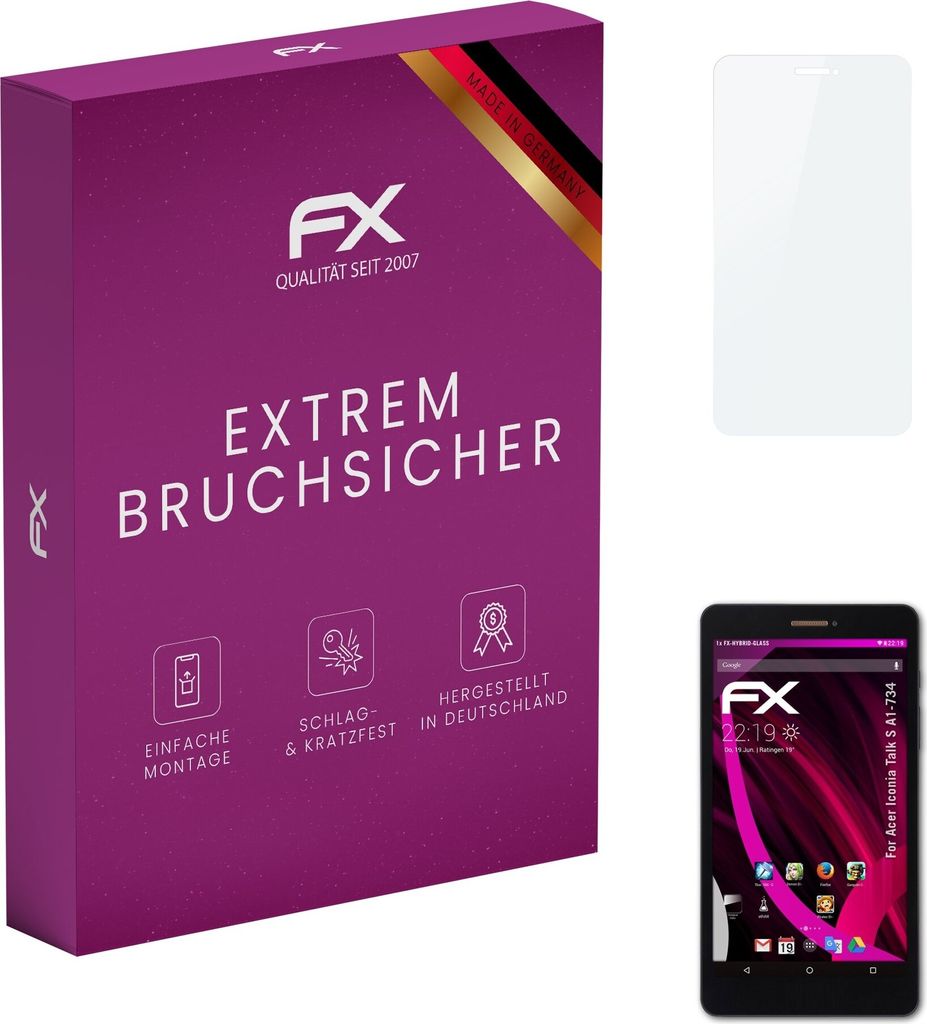 atFoliX FX-Hybrid-Glass Displayfolie kompatibel mit Acer Iconia Talk S (A1-734) Glasfolie