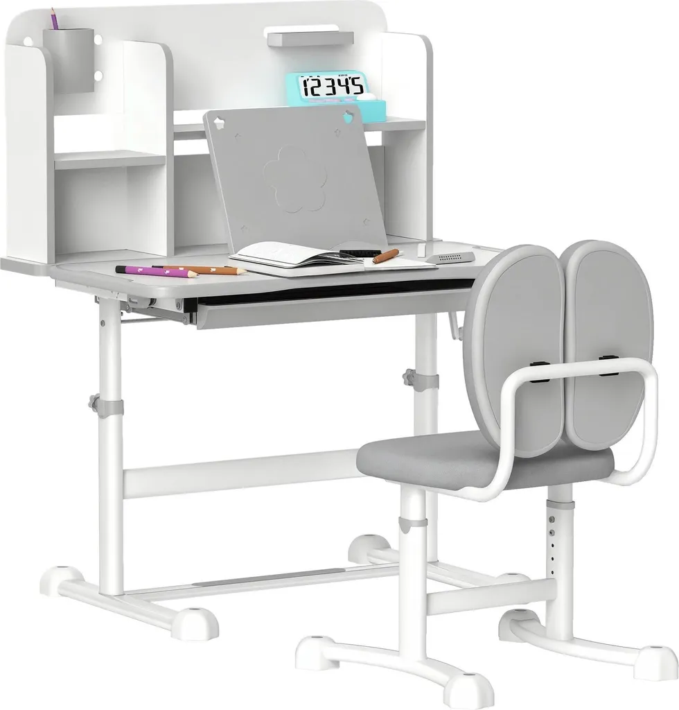 Bureau enfant avec chaise gris clair 80x55x107,5 cm réglable en hauteur