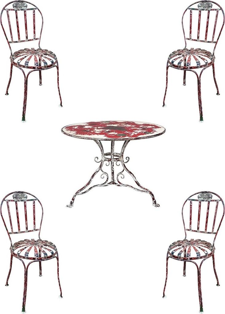 Casa Padrino Jugendstil Schmiedeeisen Gartenmöbel Set Antik Rot / Weiß - 1 Garten Tisch & 4 Garten Stühle - Barock & Jugendstil Garten & Gastron...